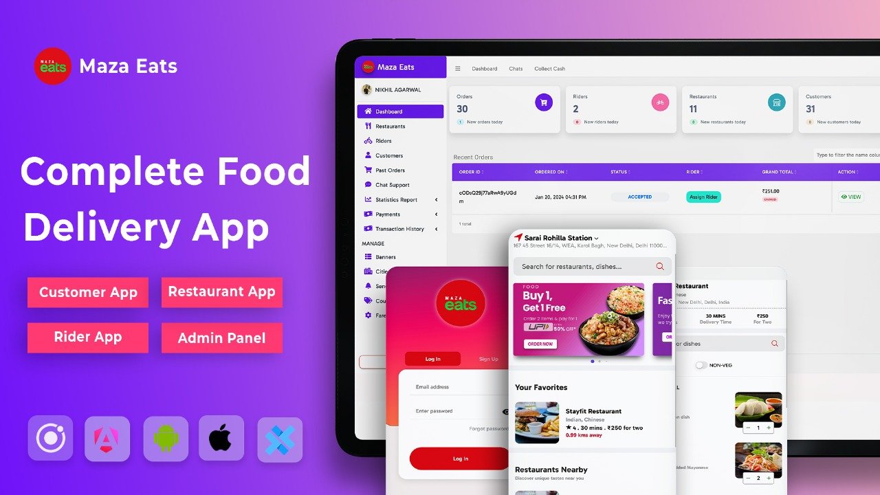 Ionic Food Delivery Suite + Angular Admin & Firebase